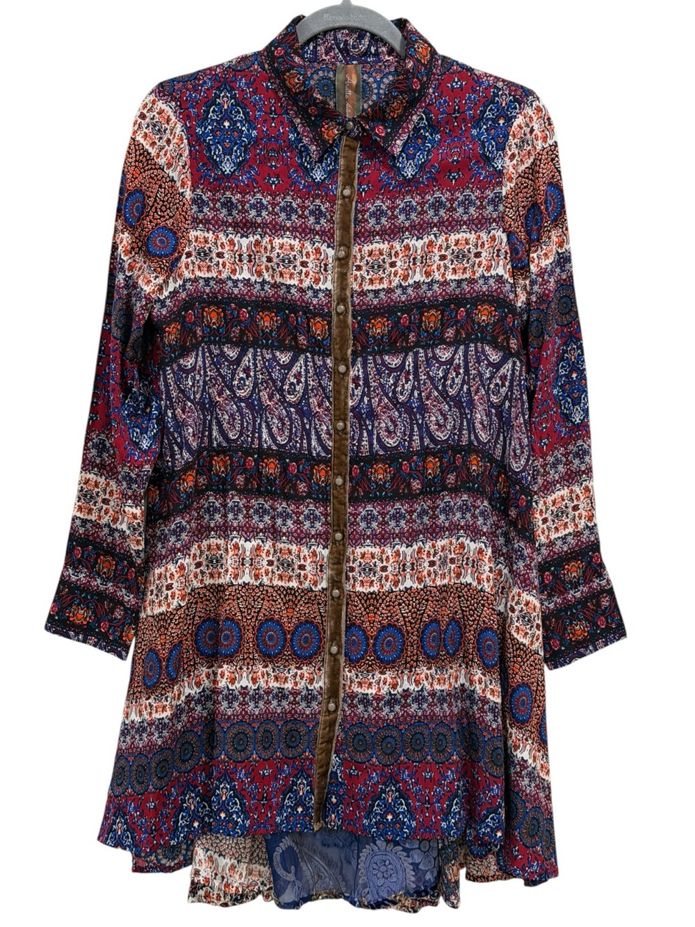 Aratta Silent Journey Boho Paisley Mixed Print Velvet Trim Tunic